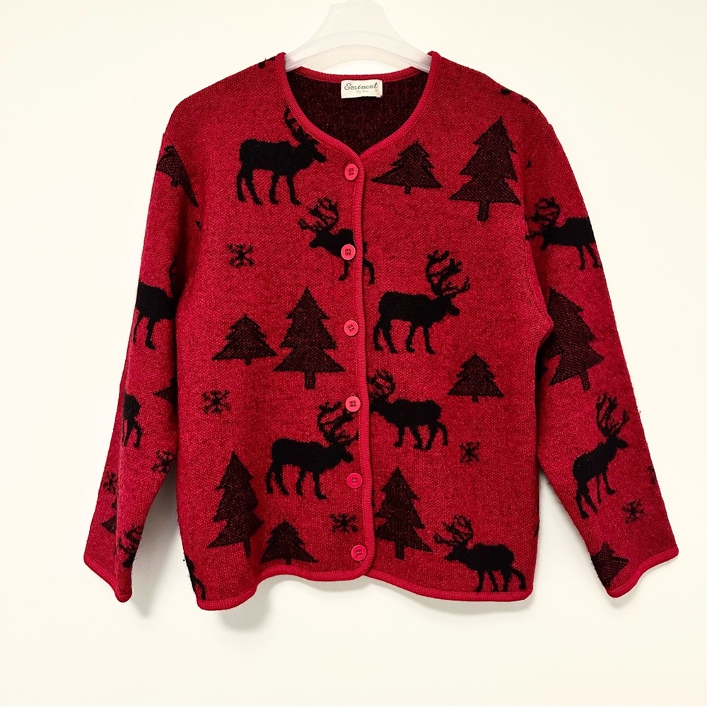 Vintage Eminent by Lisa Red and Black 100% Boiled Wool Jacket Winter Reindeer XL